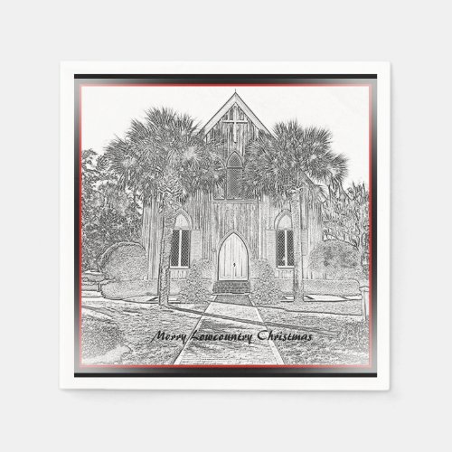 Merry Lowcountry Christmas Bluffton Church Sketch  Napkins