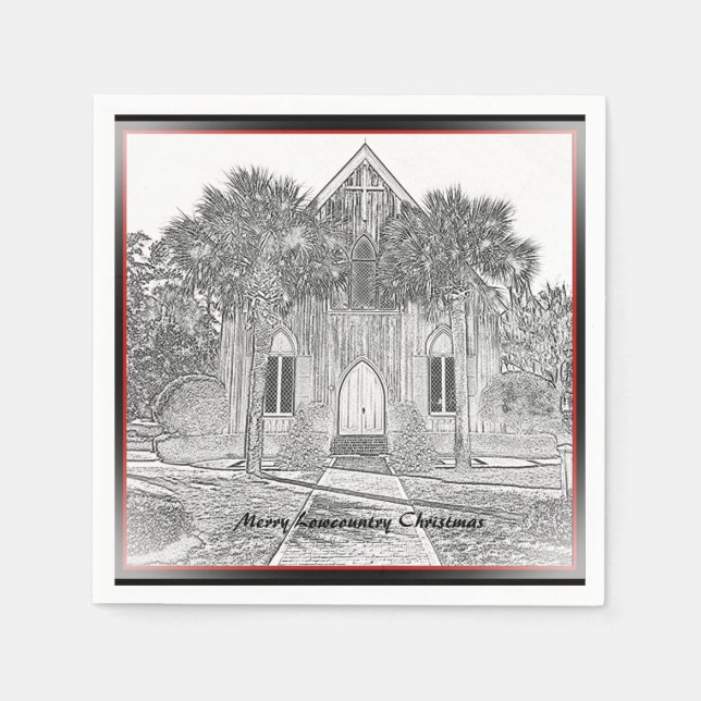 Merry Lowcountry Christmas Bluffton Church Sketch  Napkins (Front)