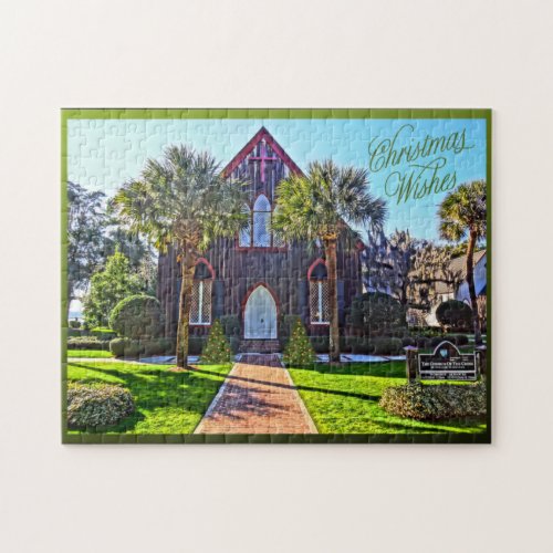 Merry Lowcountry Christmas Bluffton SC Church  Jigsaw Puzzle