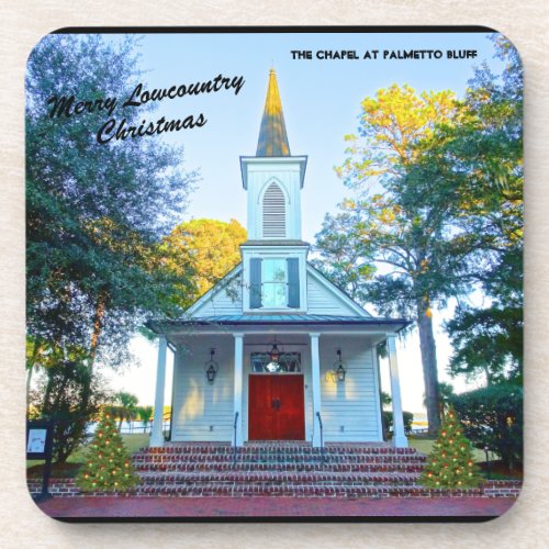 Merry Lowcountry Christmas Chapel Palmetto Bluff Beverage Coaster