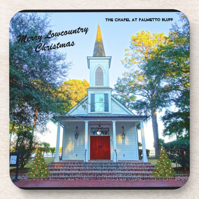 Merry Lowcountry Christmas Chapel Palmetto Bluff Beverage Coaster (Front)
