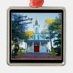 Merry Lowcountry Christmas Chapel Palmetto Bluff Metal Ornament