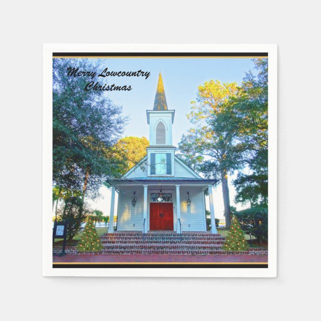 Merry Lowcountry Christmas Chapel Palmetto Bluff Napkins (Front)