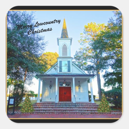 Merry Lowcountry Christmas Chapel Palmetto Bluff Square Sticker