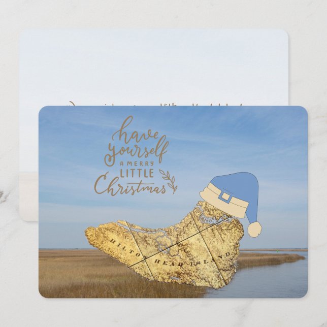 Merry Lowcountry Christmas Hilton Head Island Map Holiday Card (Front/Back)