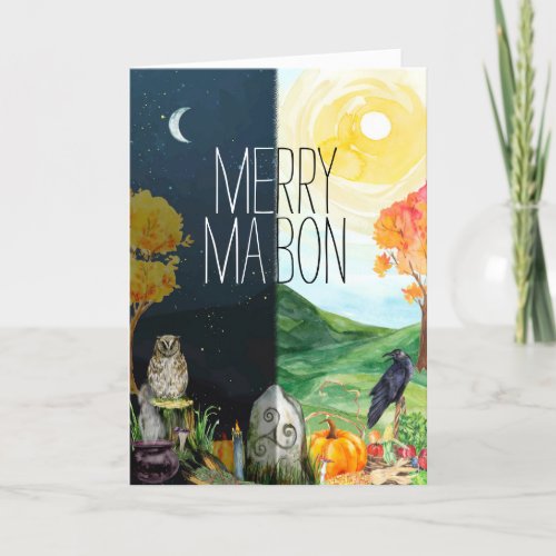 Merry Mabon Autumnal Equinox Night  Day Holiday Card