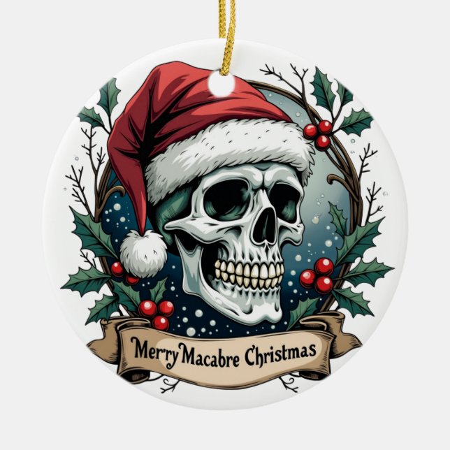 Merry Macabre Christmas Skull Ornament (Front)