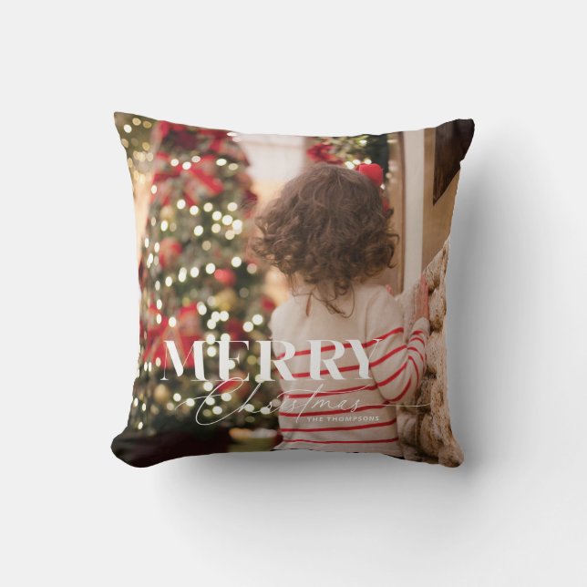 Merry Magic Christmas Photo Ornament Throw Pillow (Front)