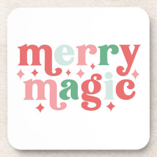 Merry Magic - Colorful Holiday Typography Beverage Coaster