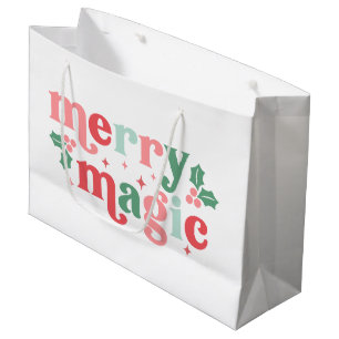 Merry Magic - Colorful Holiday Typography Large Gift Bag