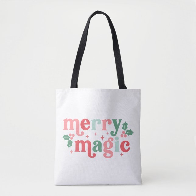 Merry Magic - Colorful Holiday Typography Tote Bag (Front)