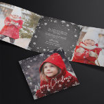 Merry Magic | Rustic Snowflake Multi Photo Tri-Fold Holiday Card<br><div class="desc">Add a total of five photos to this festive, rustic holiday photo card design in a unique trifold layout adorned with white snowflakes, chalkboard backgrounds and moody soft black background accents. Front features a full bleed photo with a snowflake overlay and "Merry Christmas" in hand sketched lettering. Personalize the inside...</div>