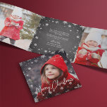 Merry Magic | Rustic Snowflake Multi Photo Tri-Fold Holiday Card<br><div class="desc">Add a total of five photos to this festive, rustic holiday photo card design in a unique trifold layout adorned with white snowflakes, chalkboard backgrounds and festive red accents. Front features a full bleed photo with a snowflake overlay and "Merry Christmas" in hand sketched lettering. Personalize the inside with a...</div>