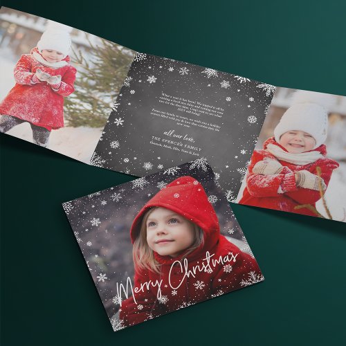 Merry Magic  Rustic Snowflake Multi Photo Tri_Fold Holiday Card