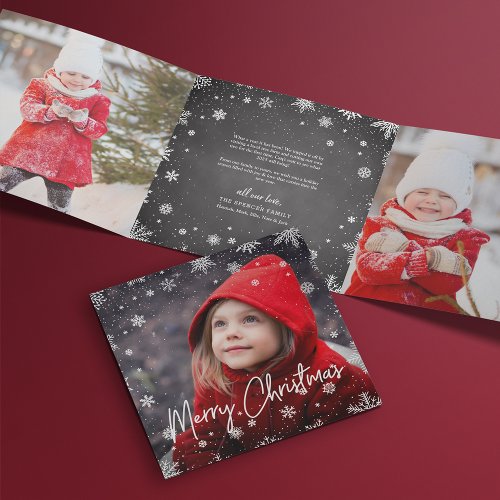 Merry Magic  Rustic Snowflake Multi Photo Tri_Fold Holiday Card