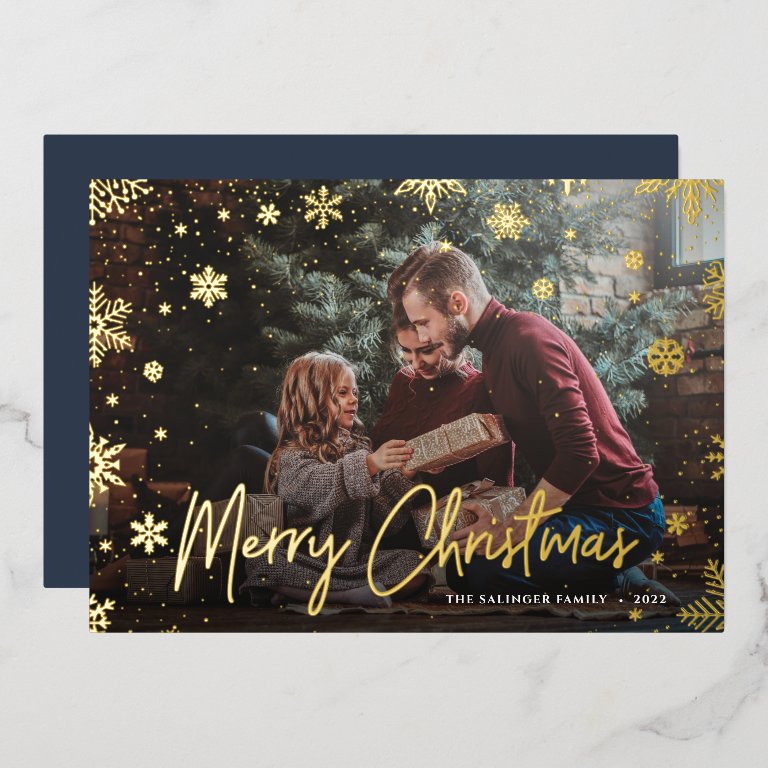 Merry Magic | Snowflake Overlay Photo Christmas Foil Holiday Card