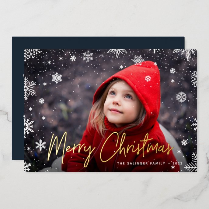 Merry Magic | Snowflake Overlay Photo Christmas Foil Holiday Card