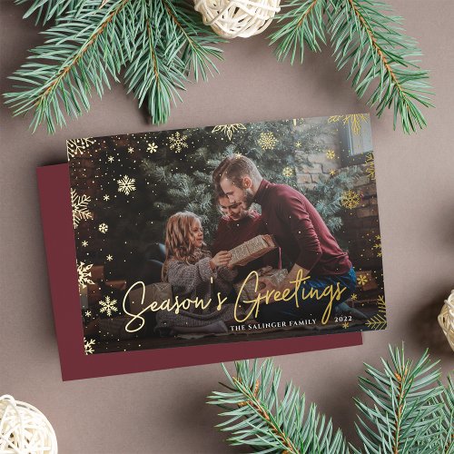 Merry Magic  Snowflake Overlay Photo Christmas Foil Holiday Card