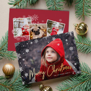 Merry Magic Snowflake Overlay Photo Christmas Foil Holiday Card