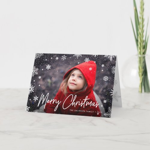 Merry Magic  Snowflake Overlay Photo Christmas Holiday Card