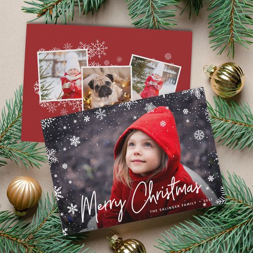 Merry Magic  Snowflake Overlay Photo Christmas Holiday Card