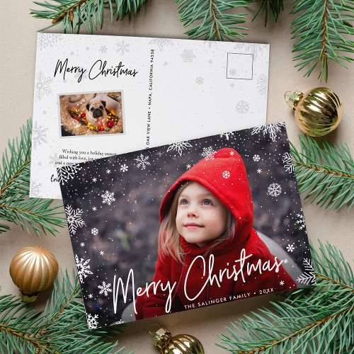 Merry Magic  Snowflake Overlay Photo Christmas Holiday Postcard