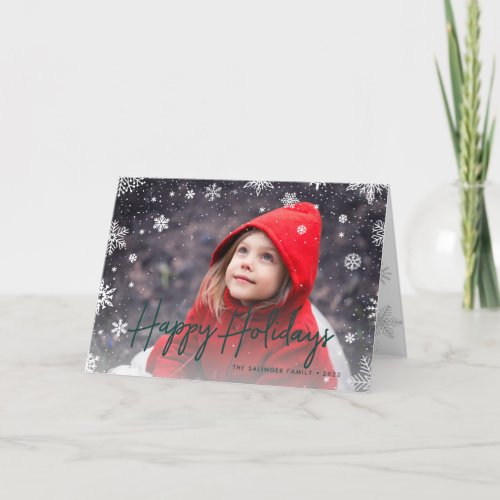 Merry Magic  Snowflake Overlay Photo Holiday Card