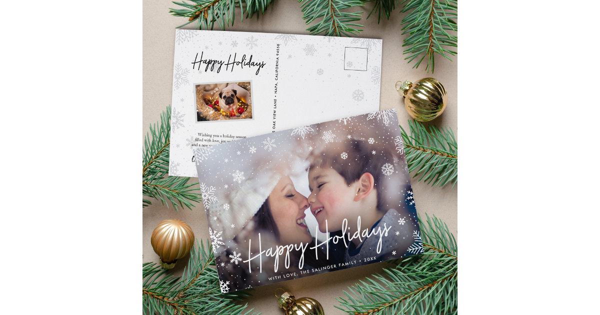 Merry Magic | Snowflake Overlay Photo Holiday Postcard | Zazzle