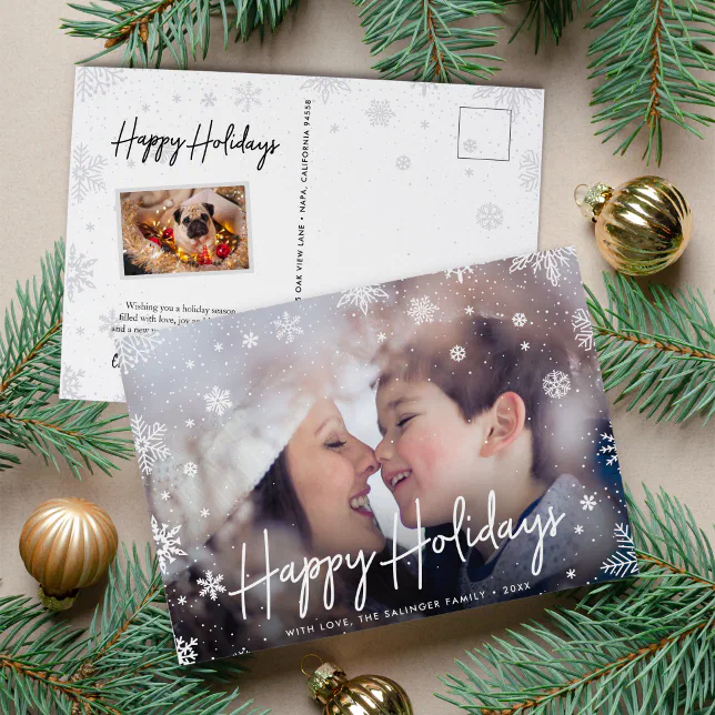 Merry Magic | Snowflake Overlay Photo Holiday Postcard | Zazzle