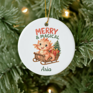 Merry & Magical Baby Dragon Sleigh Christmas Ceramic Ornament