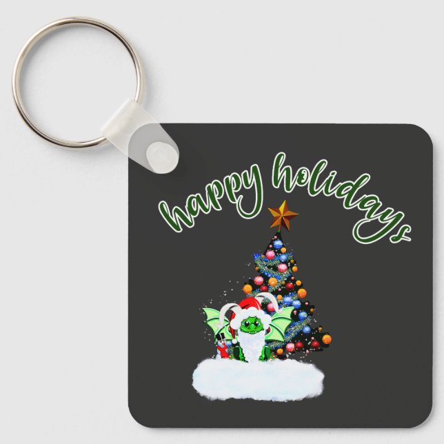 Merry & Magical Christmas with a Dragon Twist Keychain (Front)