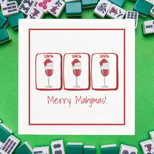 Merry Mahjmas! Holiday Mahjong / Wine Glass Santa Napkins