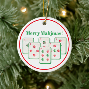 Merry Mahjmas Mahjong Candy Dot Tiles Ceramic Ornament