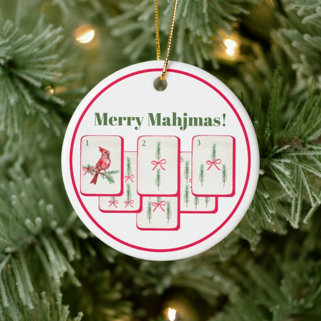Merry Mahjmas Mahjong Christmas Bam Tiles Ceramic Ornament (Tree)