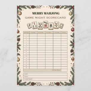 Merry Mahjong Christmas Game Night Scorecard Holiday Card