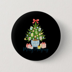 Merry Mahjong Christmas Tree Chinoiserie Holiday Button
