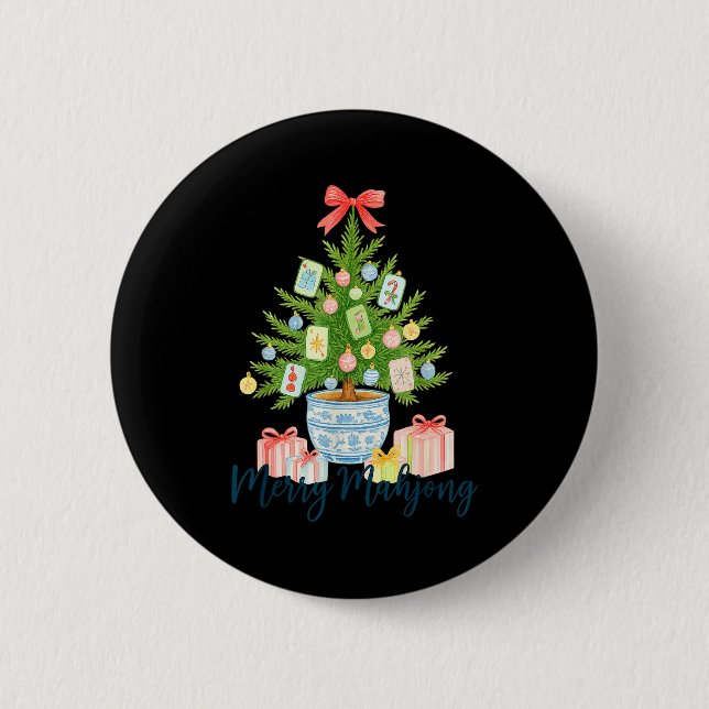 Merry Mahjong Christmas Tree Chinoiserie Holiday  Button (Front)