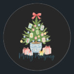 Merry Mahjong Christmas Tree Chinoiserie Holiday  Classic Round Sticker<br><div class="desc">Merry Mahjong Christmas Tree Chinoiserie Holiday</div>