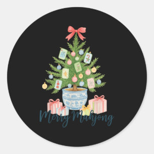 Merry Mahjong Christmas Tree Chinoiserie Holiday Classic Round Sticker