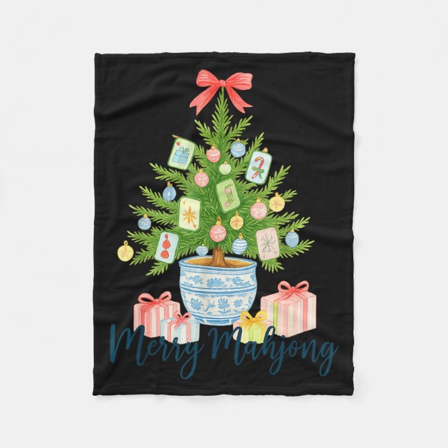 Merry Mahjong Christmas Tree Chinoiserie Holiday  Fleece Blanket (Front)