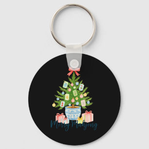 Merry Mahjong Christmas Tree Chinoiserie Holiday  Keychain