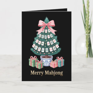 Merry Mahjong Christmas Tree Tiles Gifts Pink Bow Card