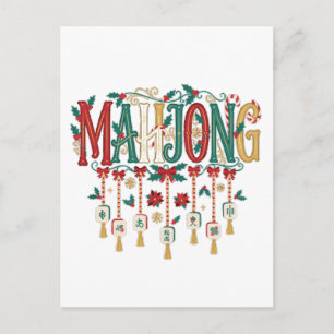 Merry Mahjong Christmas Wreath Funny Chinese Game Invitation Postcard