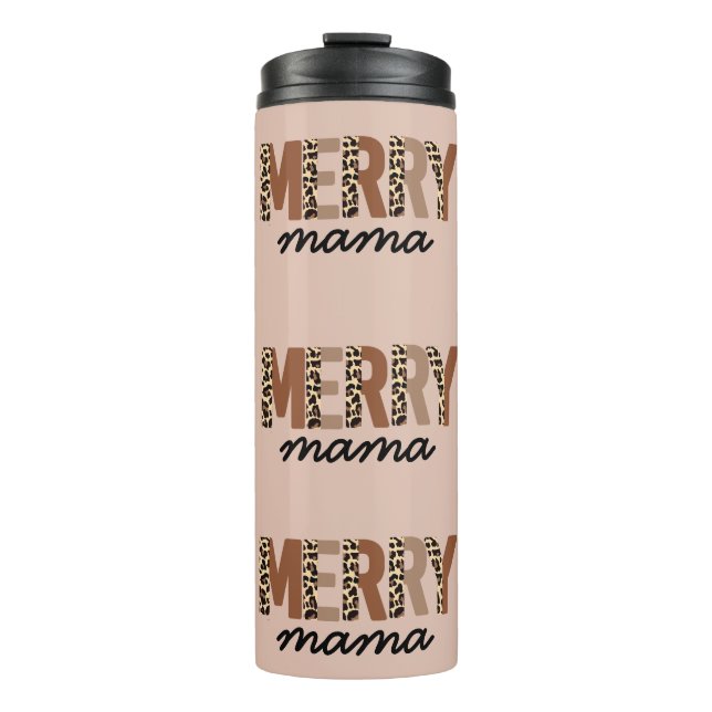 "Merry Mama" Modern Color Block Leopard Boho Thermal Tumbler (Front)