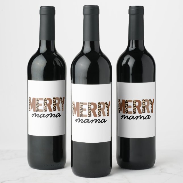 "Merry Mama" Modern Color Block Leopard Boho Wine Label (Bottles)