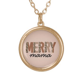"merry Mama" Trendy Boho Leopard Color Block Gold Plated Necklace by freshpaperie at Zazzle
