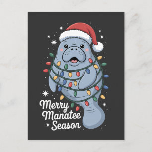 Merry Manatee Season Funny Manatee Sea Cow Mammal Postcard