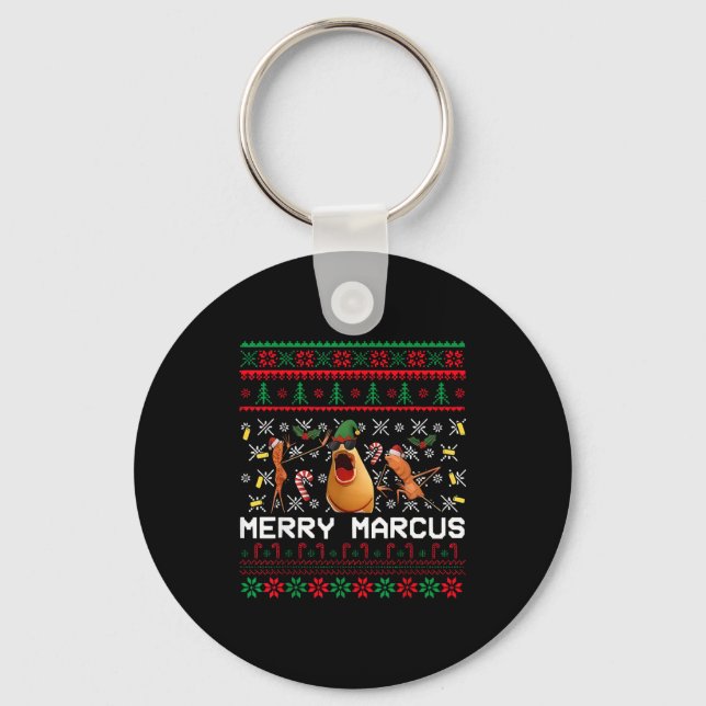 Merry Marcus Ugly Christmas Sweater Funny The Worm Keychain (Front)