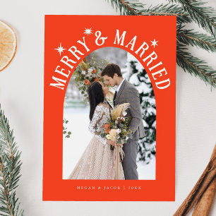 Merry & Married Arch Newlywed Photo Red Holiday Card