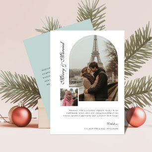 Merry & Married Arch Photo Christmas Wedding Green Holiday Card